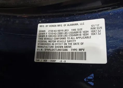 2018 Honda Odyssey Ex-L from USA, damaged, VIN 5FNRL6H77JB073386